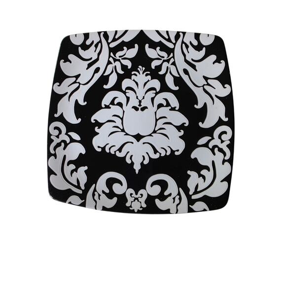 Set of 2 -ROSCHER Black White Damask Collection Floral Scrolls Square 10" Plate - Picture 1 of 6